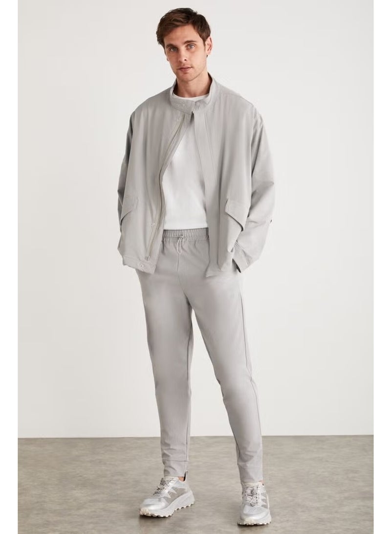 GRIMELANGE Roger Men's Stretch Technical Fabric Thick Zippered Lined Sleeve Cuffed Flap Pocket Gray Jacket - Image 2